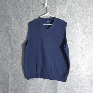 GAP Sweater Vest Mens XL Navy Blue V Neck Lambswool Vintage Classic Preppy